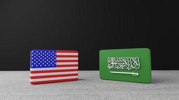 bandeira quadrada dos estados unidos da américa com bandeira quadrada da arábia saudita, renderização em 3d foto