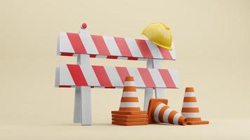 cones de trânsito cones de estrada capacete de segurança renderização em 3d foto