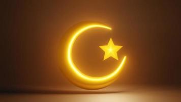 lua crescente e estrelas símbolo islâmico dourado renderização em 3d foto