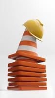 cones de trânsito cones de estrada capacete de segurança renderização em 3d foto