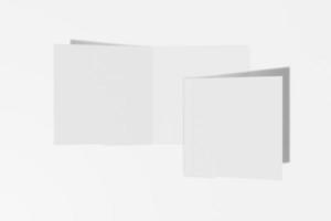 dois livreto quadrado de maquete, folheto, convite isolado em um fundo branco com capa dura e sombra realista. renderização 3D.