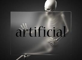 palavra artificial em vidro e esqueleto foto