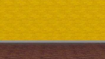 tijolo amarelo e fundo de madeira 4k papel de parede interior ilustração em parquet renderização 3d foto