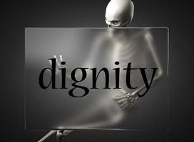 palavra de dignidade em vidro e esqueleto foto