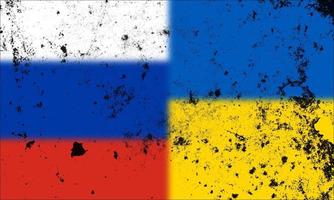 Rússia vs Ucrânia com ilustração vetorial de bandeira do país grunge. crise de guerra e conceito de conflito político