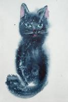 aquarela diy crianças pintam gato preto animal de estimação