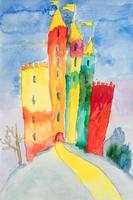 aquarela diy crianças pintar castelo foto