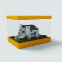 3d renderização voxel cubo animal elefante isométrico na caixa transparente amarela foto