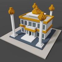 renderização 3D voxel da ilustração da mesquita com esquema de cores amarelo, branco e cinza. perfeito para evento islâmico e banner de cartão foto