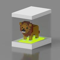 voxel de renderização 3D de animal leão na caixa foto