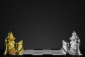 jogo de tabuleiro de xadrez as peças são coloridas com prata e ouro. renderização em 3D foto