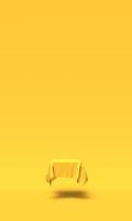 pódio, pedestal ou plataforma coberta com pano dourado sobre fundo amarelo. ilustração abstrata de formas geométricas simples. renderização 3D. foto