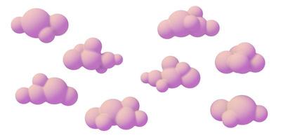 nuvens cor de rosa dos desenhos animados em um fundo colorido. ilustração abstrata brilhante de formas simples. renderização 3D. foto