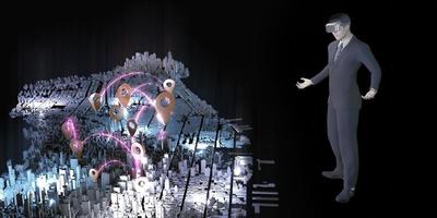 metaverse city vr óculos transporte negócios holograma gps simulador de mapa fixando avatares de desembarque no metaverse foto