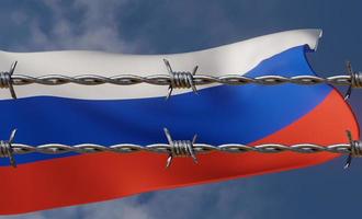 sanções à rússia com bandeira russa em arame farpado foto