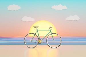 bicicleta com praia artificial ao pôr do sol em um estúdio
