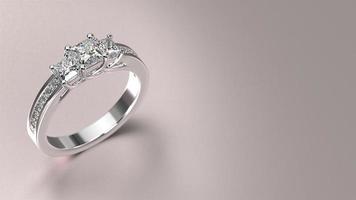 anel de noivado de ouro branco com diamante renderização 3d com fundo bonito foto