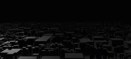 metrópole noturna abstrata. paisagem de renderização 3d densamente construída escura com arranha-céus urbanos gradientes