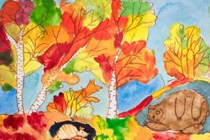 aquarela diy crianças pintura arte outono foto
