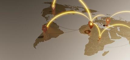 mapa do mundo e pinos de coordenadas do sistema de navegação gps links de comunicação ilustração 3d foto