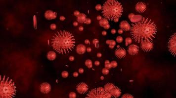 3d renderizar coronavírus, vírus da gripe ou microorganismo. rápida multiplicação da infecção bacteriana. fundo de cor vermelha. foto