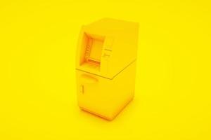 caixa eletrônico do banco isolado no fundo amarelo - ilustração 3d. foto