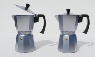 cafeteira moka portátil para fazer café expresso. cafeteira de alumínio. use com fogões a gás ou fogões magnéticos. fundo branco e renderização wallpaper.3d. foto