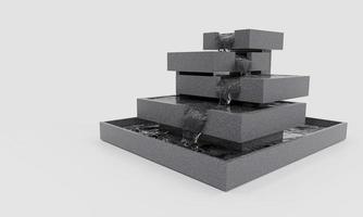 Cachoeira de simulação de 5 camadas, feita de material de granito colocado no chão e fundo branco. renderização em 3D foto