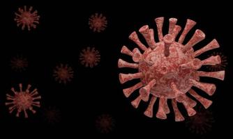 modelo para surto de coronavírus covid-19 e conceito de gripe de coronavírus em um fundo preto como casos perigosos de gripe como um risco de saúde médica pandêmica com célula de doença como renderização 3d