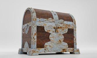 caixa de tesouro velha enferrujada ou baú de tesouro de madeira. isolado no fundo branco e papel de parede. renderização 3D. foto