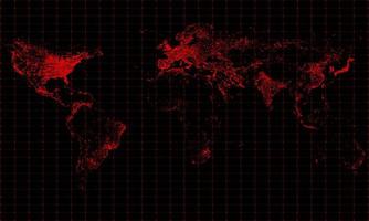 o mapa-múndi vermelho mostra uma epidemia de vírus ou perigo. as linhas de grade e o ponto vermelho mostram as coordenadas no mapa. surto de coronavírus covid-19. renderização 3D. foto