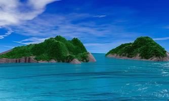 vista do mar, ilhas e nuvens brancas de céu azul. renderização 3D. foto