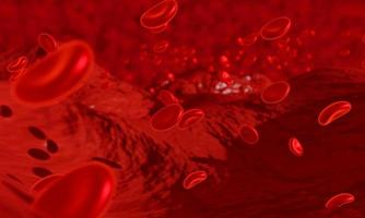 glóbulos vermelhos movendo-se no vaso sanguíneo para o estilo de paisagem. renderização 3D. use para plano de fundo e papel de parede foto