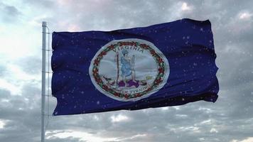 bandeira de inverno da Virgínia com fundo de flocos de neve. Estados Unidos da América. renderização em 3D foto