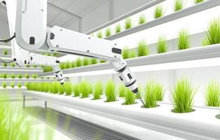 conceito de agricultores robóticos inteligentes, agricultores de robôs, tecnologia agrícola, automação agrícola. foto