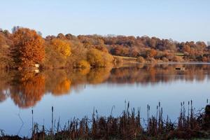 cores avermelhadas do outono no reservatório Weir Wood perto de East Gristead foto