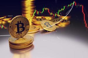 bitcoin dourado em fundo escuro foto