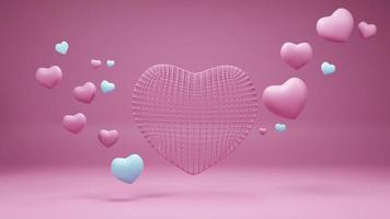 3D render, fundo de corações de dia dos namorados. copie o fundo romântico do espaço