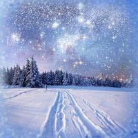 céu estrelado na noite de inverno nevado. foto