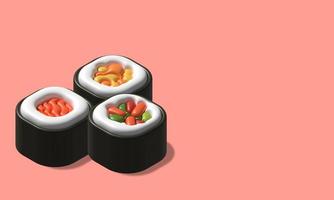 3D render ilustração rolo sushi isolado. objeto de sushi japonês de ilustração 3D foto