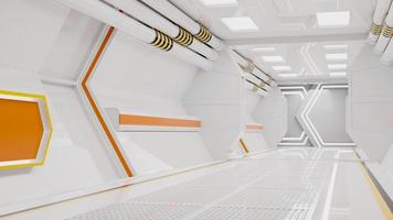 corredor de naves espaciais é um vídeo de gráficos em movimento que mostra o interior de uma nave espacial em movimento. renderização em 3D foto