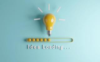 lâmpada amarela com barra de download ou conceito de negócio de ideia de carregamento e progresso por renderização 3d. foto