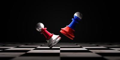 batalha da rússia e do japão que imprimem a tela no xadrez para competição de negócios e conflito de guerra militar entre os dois países por renderização 3d.