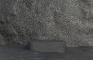 pódio de pedra preta para apresentação do produto no estilo de luxo de fundo de parede de pedra., modelo 3d e ilustração. foto