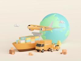 logística global, entrega e transporte de carga, ilustração 3d foto