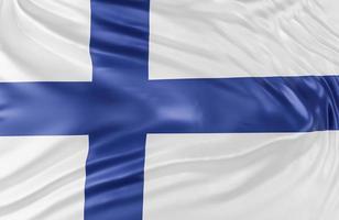 bela onda de bandeira finlandesa close-up no fundo do banner com espaço de cópia., modelo 3d e ilustração. foto