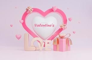feliz dia dos namorados estilo de papel com objetos 3d de corações em fundo rosa., modelo 3d e ilustração. foto