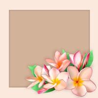 papel branco vazio em branco no quadro de flor de plumeria rosa. foto