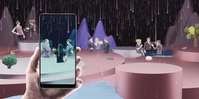 avatares na festa do metaverso e reuniões online via óculos de realidade virtual e smartphones no mundo do metaverso e as ilustrações 3d da sandbox foto