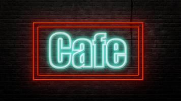 emblema de sinal de néon de café em estilo neon no fundo da parede de tijolo foto